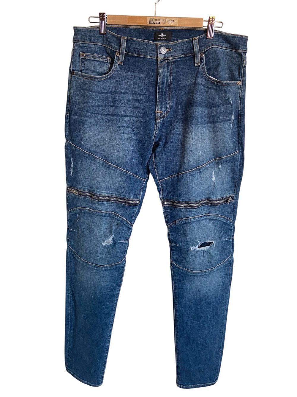 7 For All Mankind The Stacked Skinny Moto Jeans Men’s size 36 distressed knees